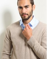 Maglia con scollo a V in Cashmere Beige da Uomo