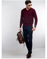 Maglia con scollo a V in Cashmere Bordò da Uomo
