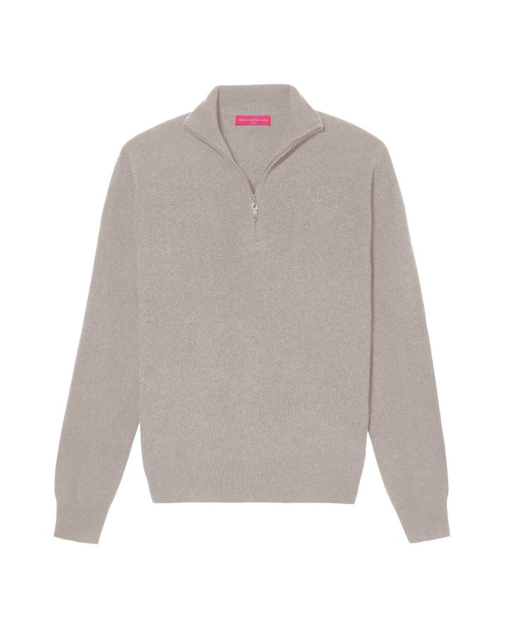 Herren Pullover aus Kaschmir mit Stehkragen Beige