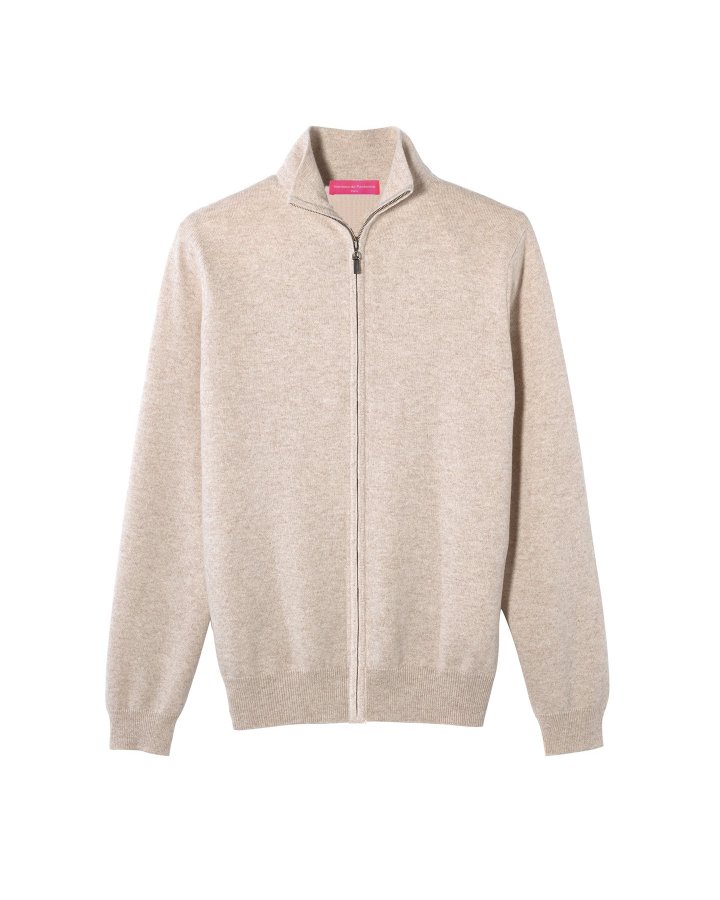 Beige Kasjmier Zip Vest voor Heren
