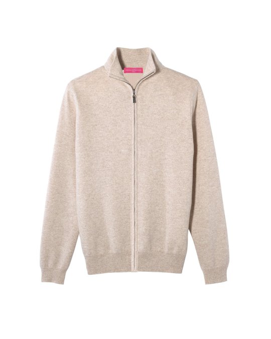Beige Kasjmier Zip Vest voor Heren
