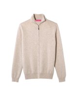 Pull gilet zip en cachemire beige pour homme