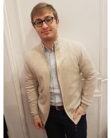 Cardigan con zip in cachemire beige per uomo