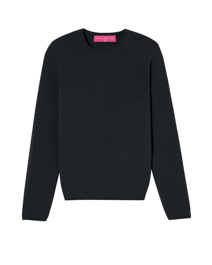 Schwarzer Kaschmirpullover mit Rundhalsausschnitt und langen Ärmeln für Damen