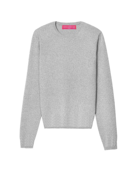 Pull en cachemire col rond manches longues gris clair pour femme