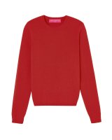 Maglione rosso in cachemire con collo rotondo e maniche lunghe per donna