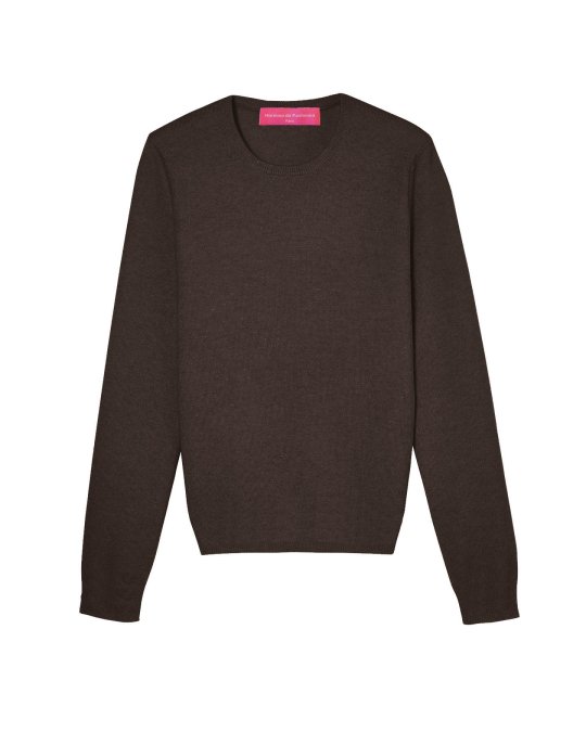 Pullover aus Kaschmir mit Rundhalsausschnitt und längen Ärmeln Schokoladenfarbe