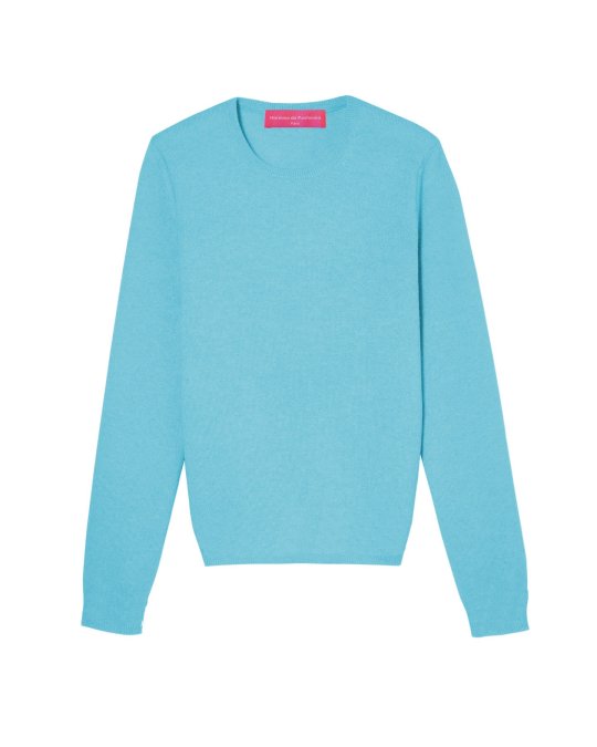 Pull col rond bleu curaçao | Hermine de Pashmina