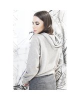 cardigan con cappuccio e zip in cachemire grigio chiaro per donne
