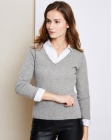 Pull col en V en cachemire Gris clair