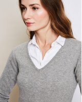 Pull col en V en cachemire Gris clair