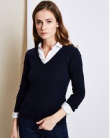 Women's V-Neck Navy Blue Cashmere Sweater
