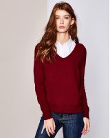 Damen-Kaschmirpullover mit V-Ausschnitt in Bordeaux