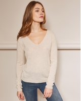 Pull col en V en cachemire Beige
