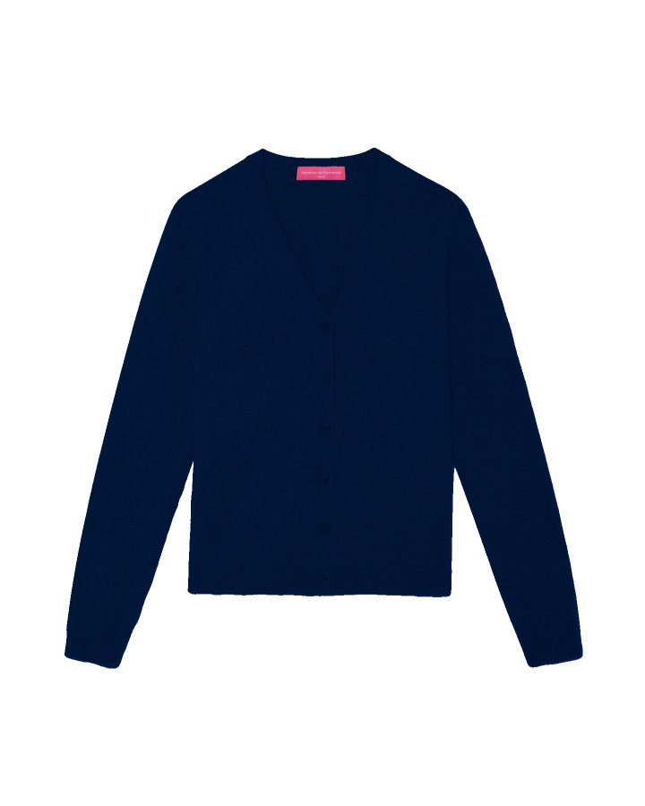 Maglione a V in cashmere blu navy per donna