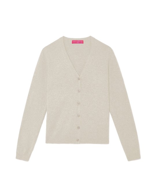 V-hals kasjmier trui in beige voor dames