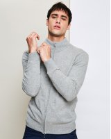 Pull gilet zip en cachemire gris clair pour homme