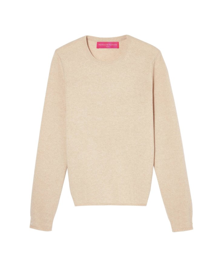 Pull cachemire col rond Beige | Hermine de Pashmina
