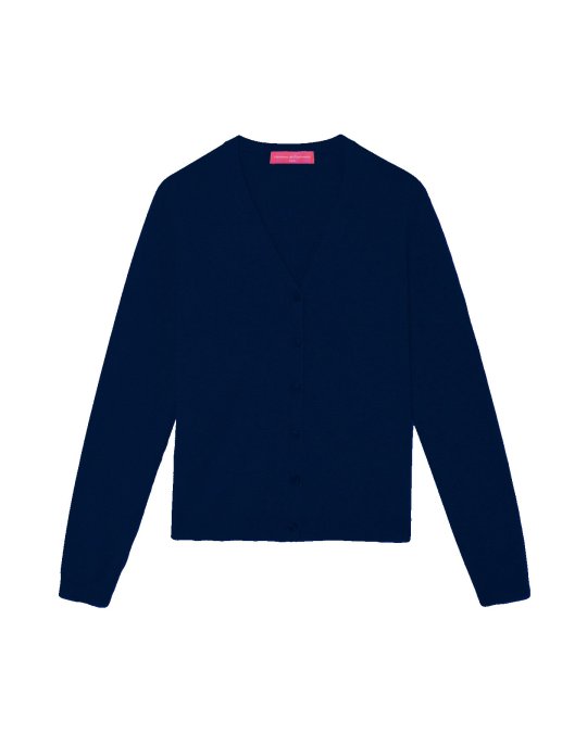 Gilet col en V en cachemire bleu marine