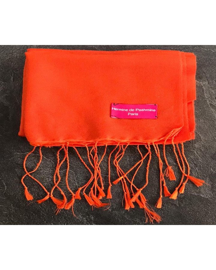 Orange cashmere and silk pashmina 40 x 160 cm | Hermine