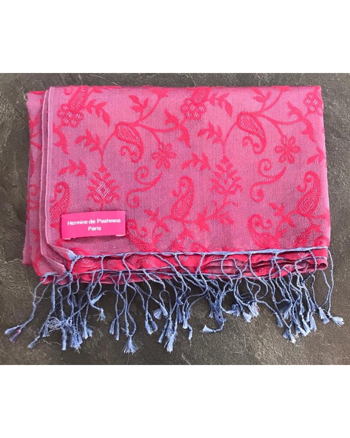 Red And Mauve Embroidered pashmina | Hermine de Pashmina