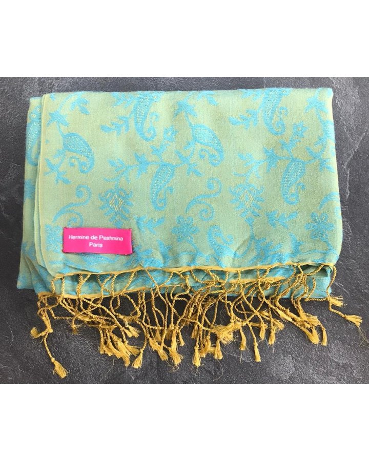 Pashmina turquoisegroen en goud | Hermine de Pashmina