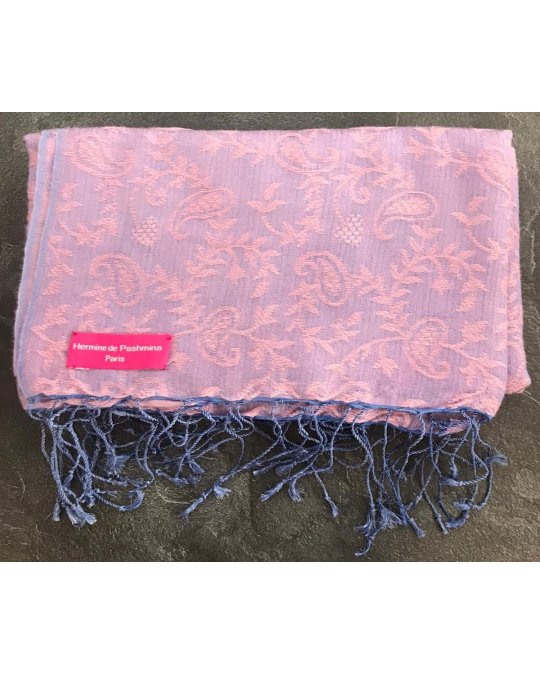 Pashmina en eau de soie Violet et bleu foncé brodé