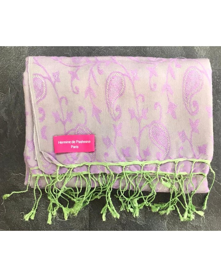 Pashmina viola e verde ricamato | Hermine de Pashmina