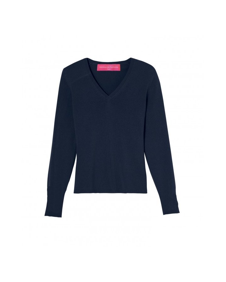 Pull col en V en cachemire bleu marine voor vrouw