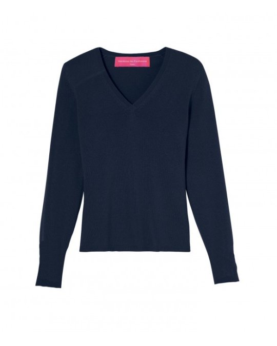 Pull col en V en cachemire bleu marine pour femme