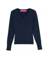 Pull col en V en cachemire bleu marine pour femme