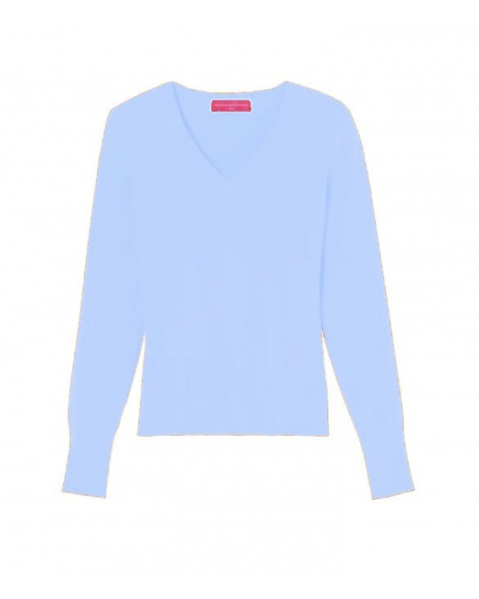 Maglione donna in cachemire azzurro con collo a V