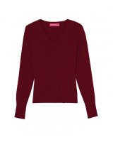 Damen-Kaschmirpullover mit V-Ausschnitt in Bordeaux