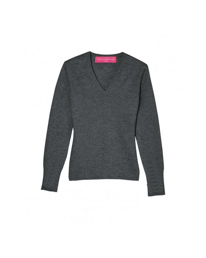Pull col en V en cachemire Gris anthracite