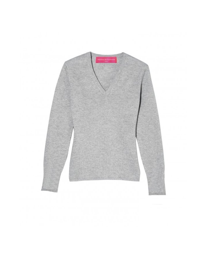 Women's Light Grey Cashmere V-neck Sweater