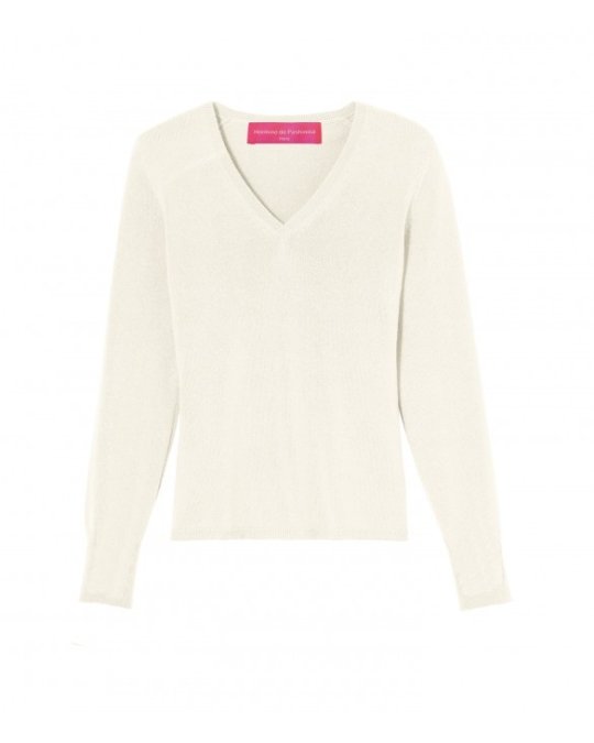 Dames Witte Kasjmier V-hals Trui