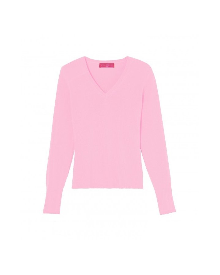 Hellrosa Kaschmir-Pullover mit V-Ausschnitt für Damen
