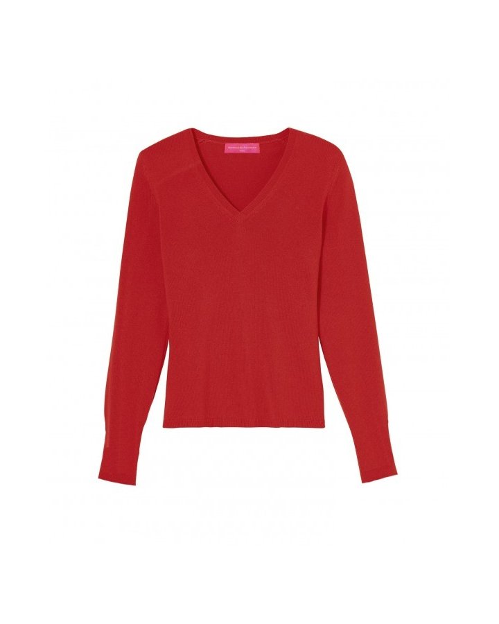 Red V-neck cashmere sweater for women