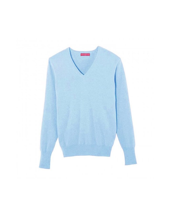 Maglia con scollo a V in Cashmere Azzurro da Uomo