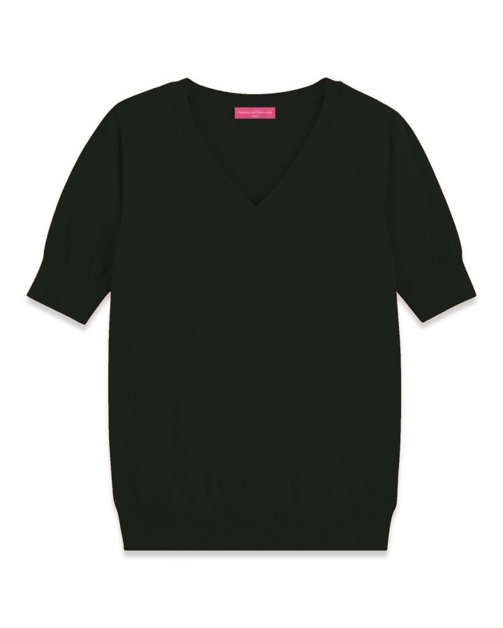 Maglia con scollo a V a maniche corte in cachemire Nero