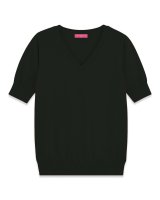 Maglia con scollo a V a maniche corte in cachemire Nero