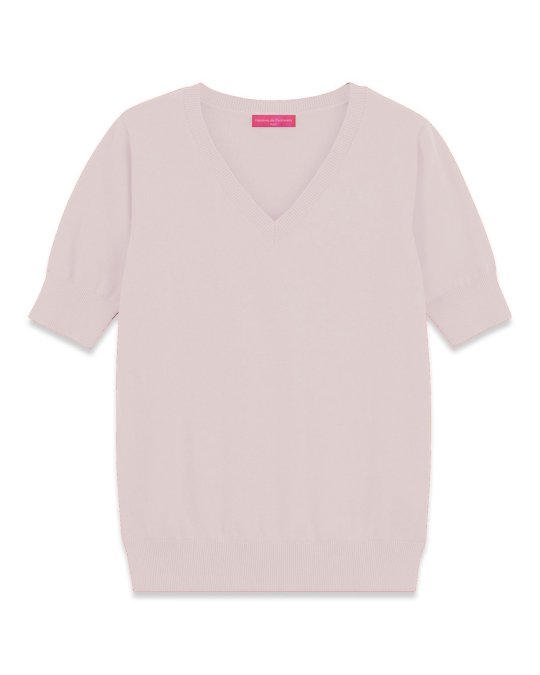 Pullover aus Kaschmir mit V-Ausschnitt und kurze Ärmel beige