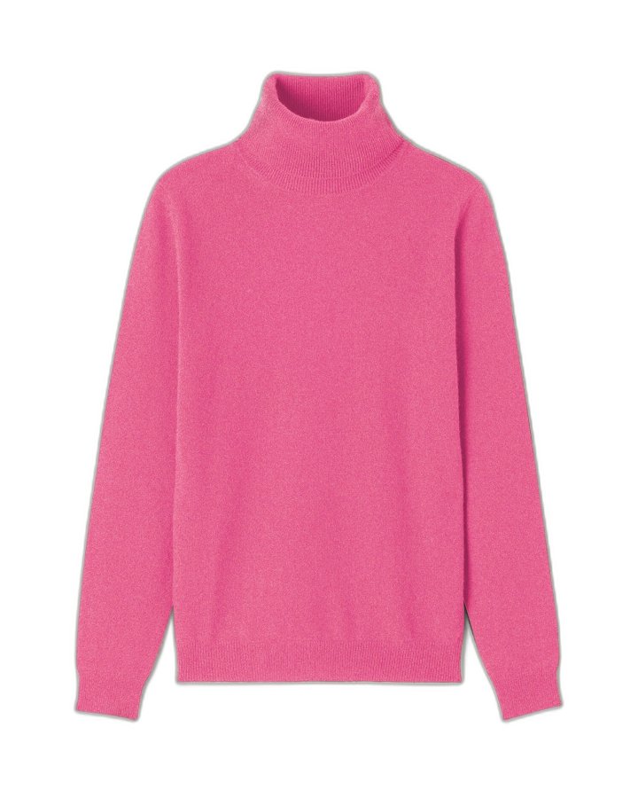 Kaschmir-Rollkragenpullover in Himbeerfarbe für Damen