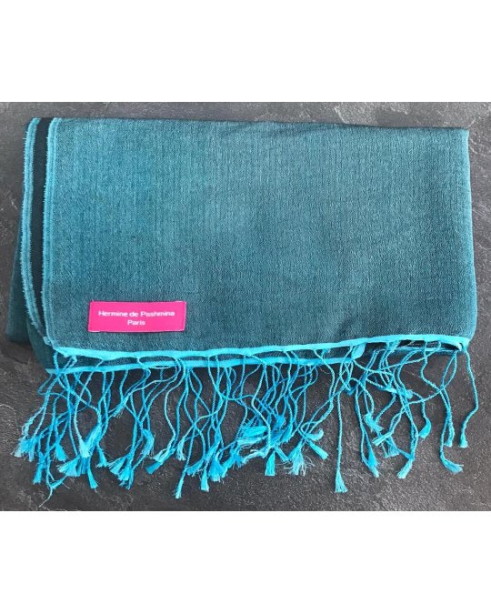 Blue and denim blue silk-cashmere pashmina | Hermine