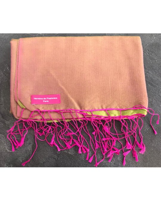 Fuchsia and light green pashmina | Hermine de Pashmina