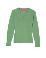 Pull col en V en cachemire vert campagne pour femme