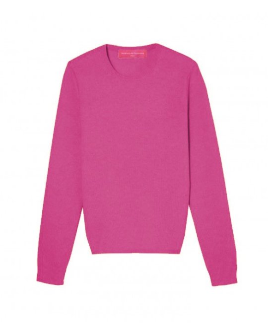 Maglione in cashmere a collo tondo con maniche lunghe colore lampone per donna