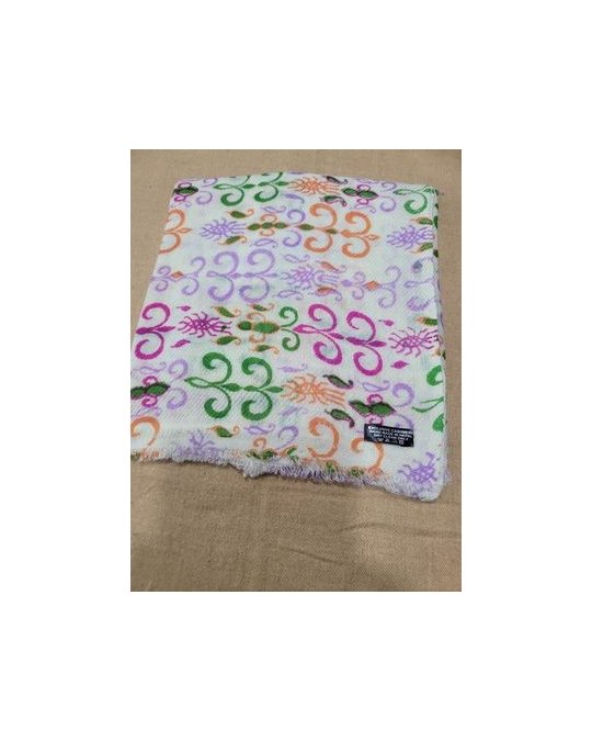 Pashmina Himalayan en Cachemire motif Empire Vert orange rose fond blanc