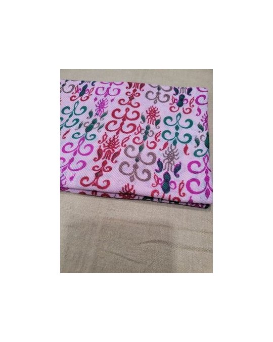 Pashmina Himalayan en Cachemire motif Empire Rose vert rouge fond rose
