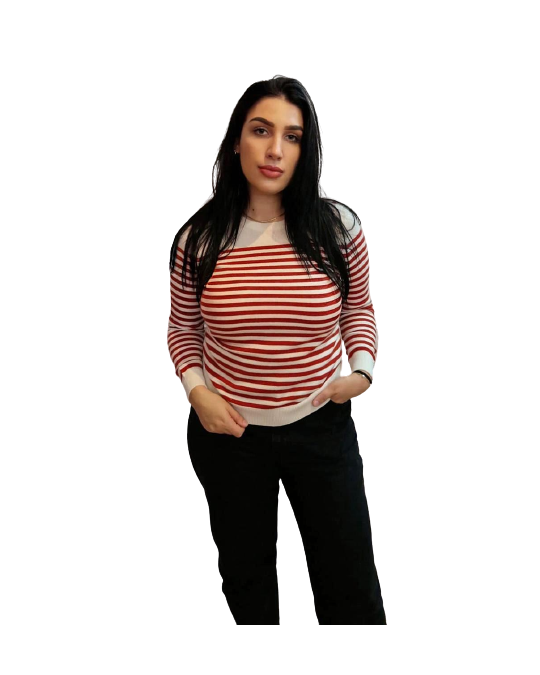 Pull marinière en cachemire Blanc rayé Bordeaux